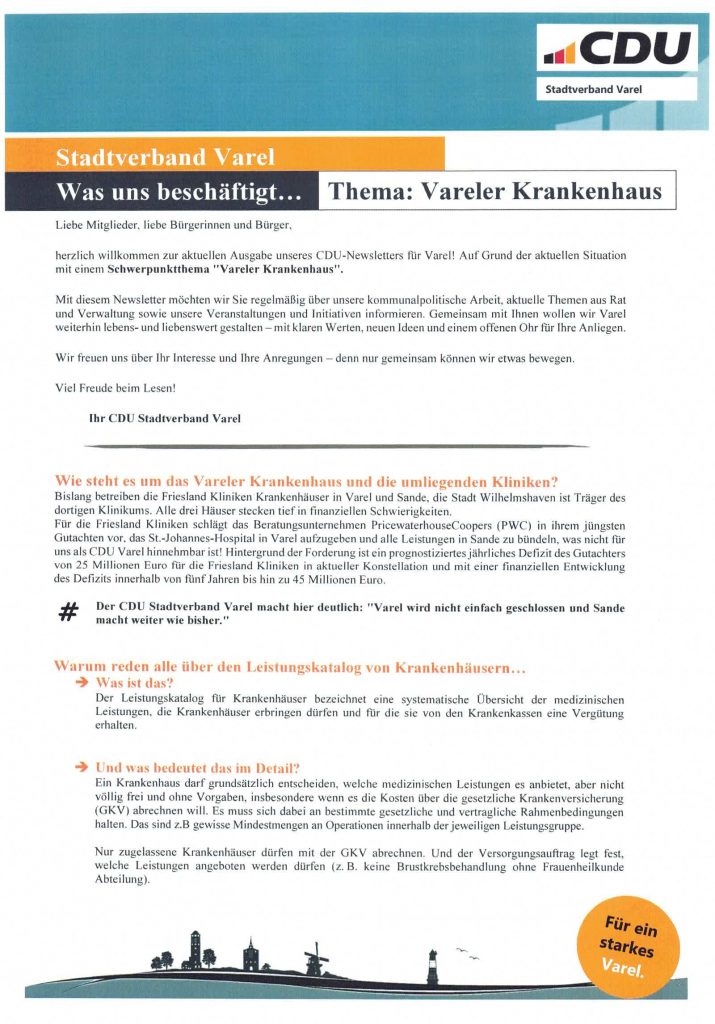 Unser Mitgliederbrief 01/2025 – Schwerpunkt Krankenhaus Varel